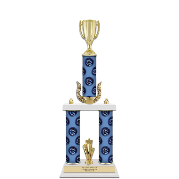 20" Custom 3 Column Trophy with Trim and White Marble Base