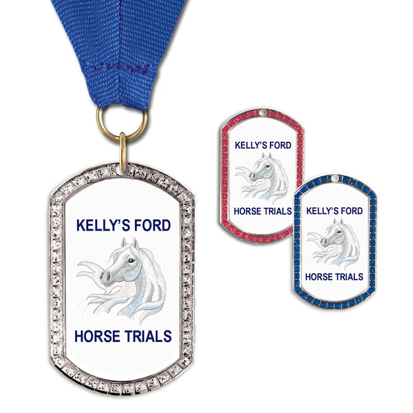 1-3/8" x 2-1/4" Custom GGM Tag Medal With Grosgrain Neck Ribbon