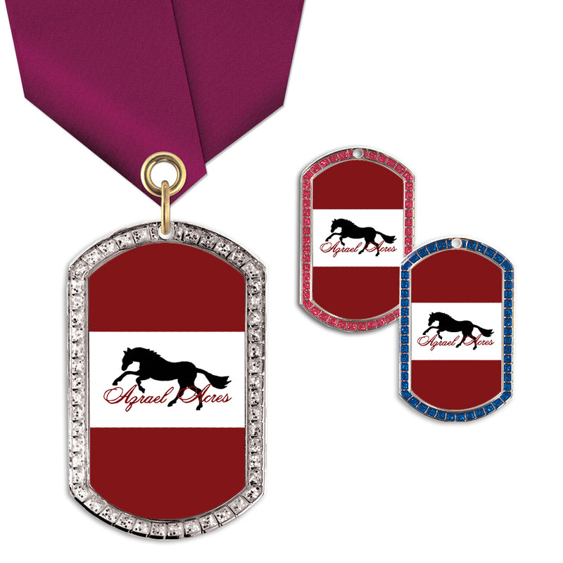 1-3/8" x 2-1/4" Custom GGM Tag Medal With Satin Neck Ribbon