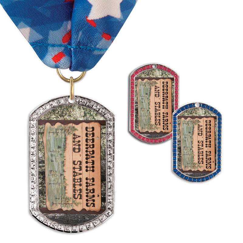 1-3/8" x 2-1/4" Custom GGM Tag Award Medal With Millennium Neck Ribbon