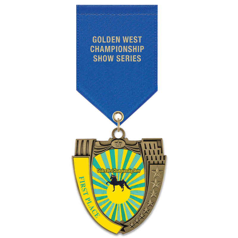 2-3/4" Custom MS14 Award Medal With Satin Drape Ribbon