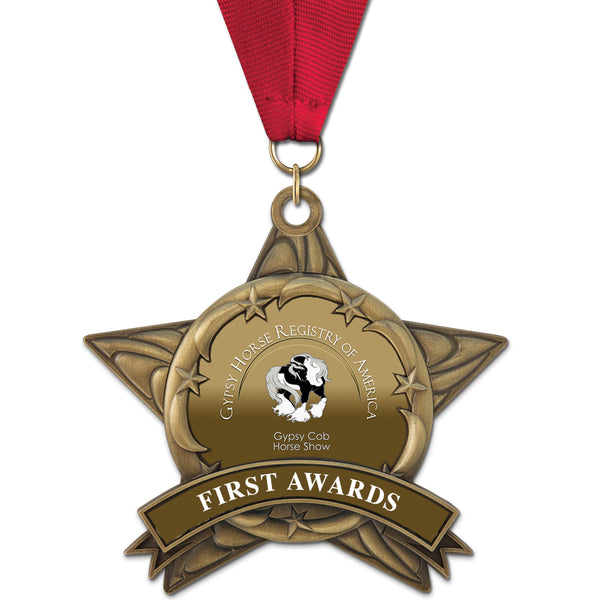 3-3/8" Custom AS14 All Star Award Medals With Grosgrain Neck Ribbon
