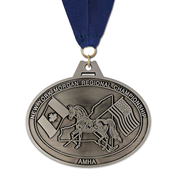 3" HH Custom Award Medal With Grosgrain Neck Ribbon