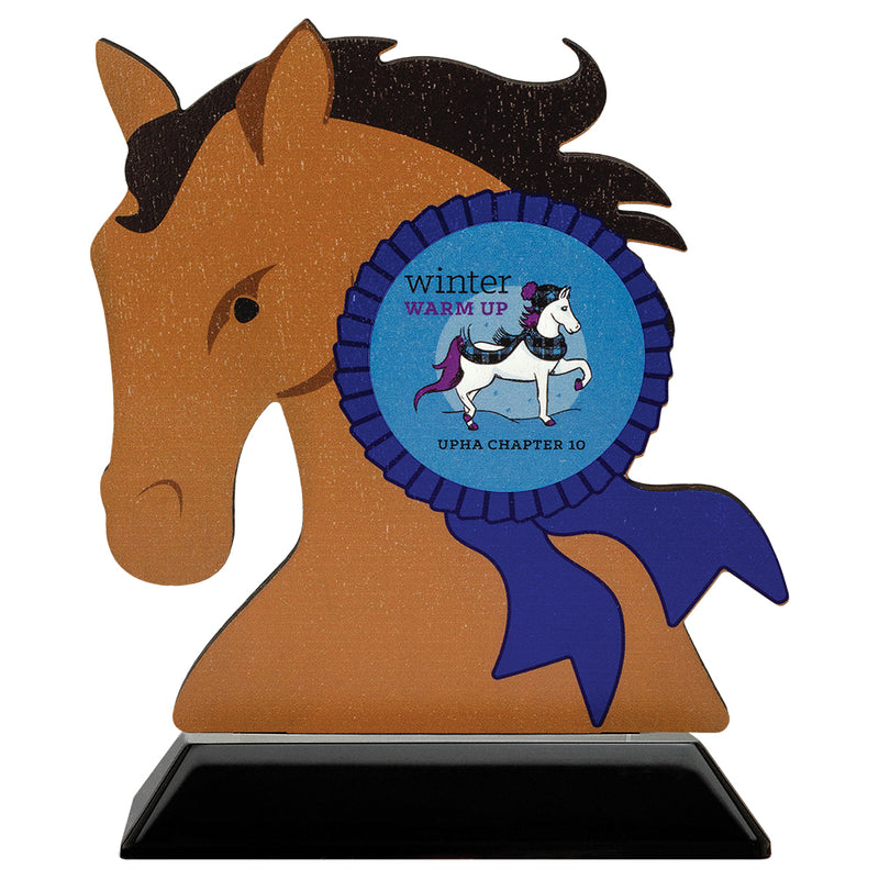 5" Horse Head Shape Birchwood Award Trophy With Black Base