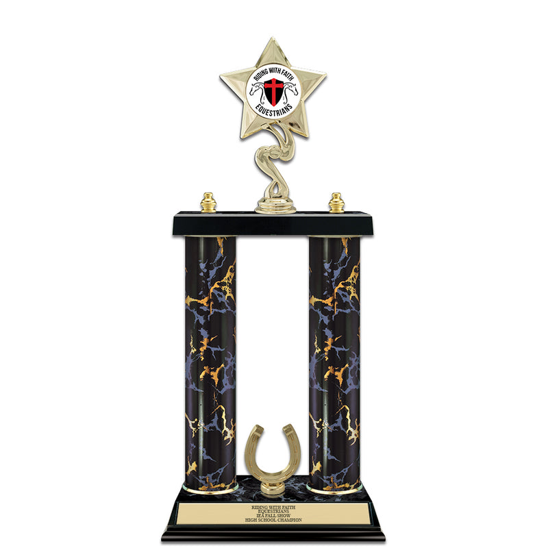 15" Custom Black Faux Marble Award Trophy w/Trim & Insert Top