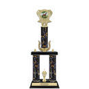 20" Custom 3 Column Black/Gold Award Trophy w/Wreath, Trim & Insert Top