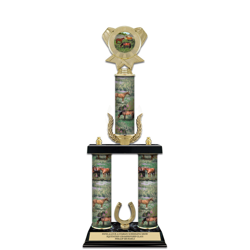 20" Custom 3 Column Award Trophy With Wreath & Insert Top