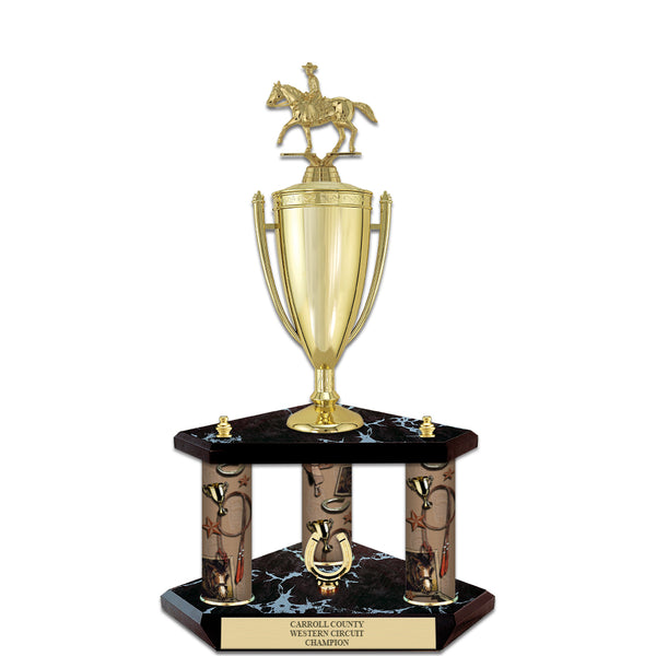 20" Custom 3 Column Black Base Award Trophy With Loving Cup & Trim