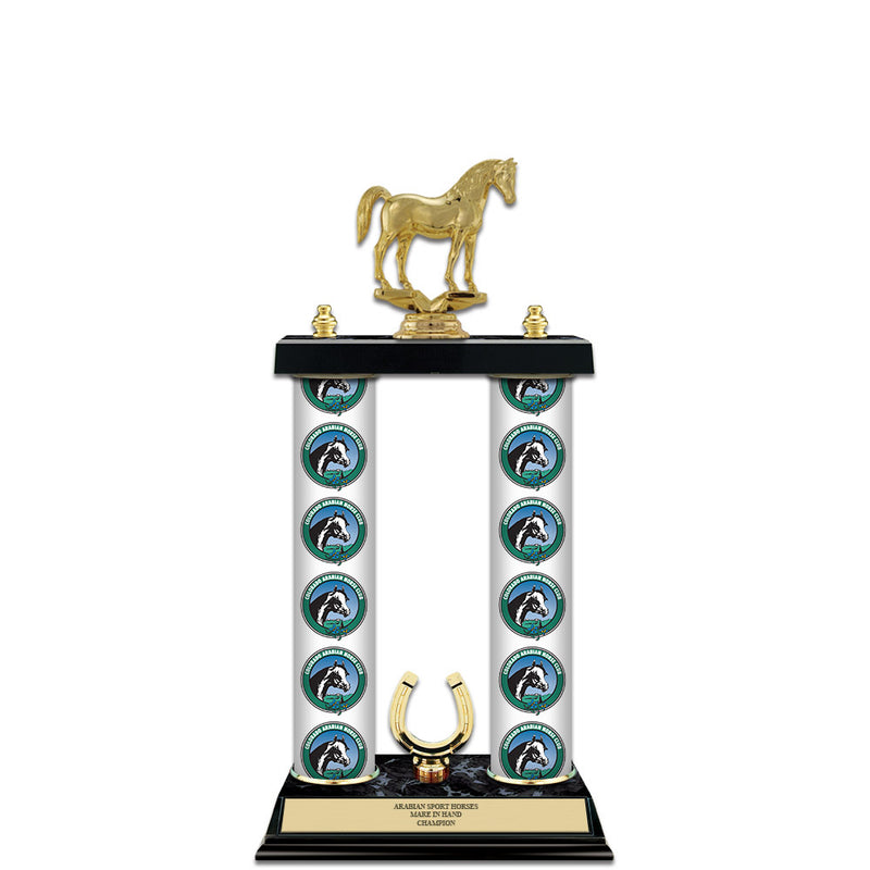 15" Custom 2 Column Trophy with Trim and Black Marble Base