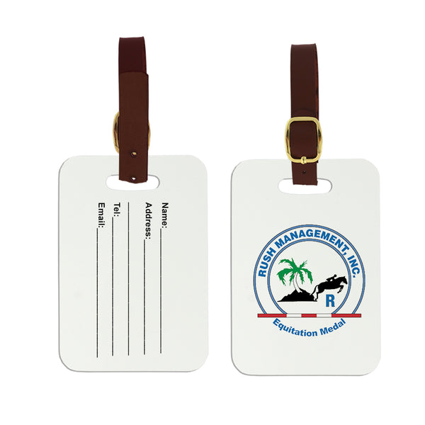 4" x 2-3/4" Full Color Custom Rectangle Luggage Tags With Brown Leather Strap