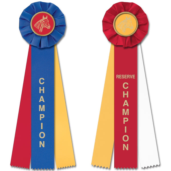 Stock Champion or Reserve Champion Equestrian Rosette Award Ribbon