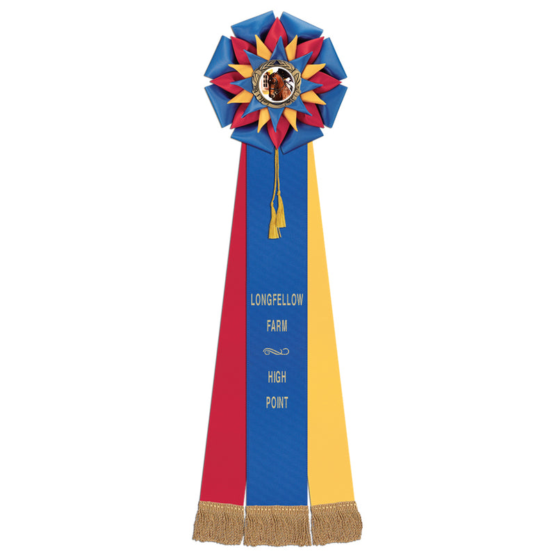 Stafford 3 Rosette Award Ribbon, 8" Top