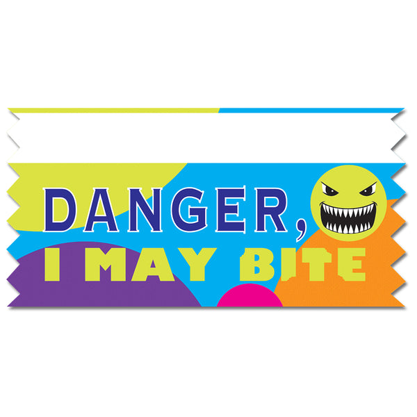 Stock Multicolor Tape Top Danger, May Bite Ice-Breaker Award Ribbon