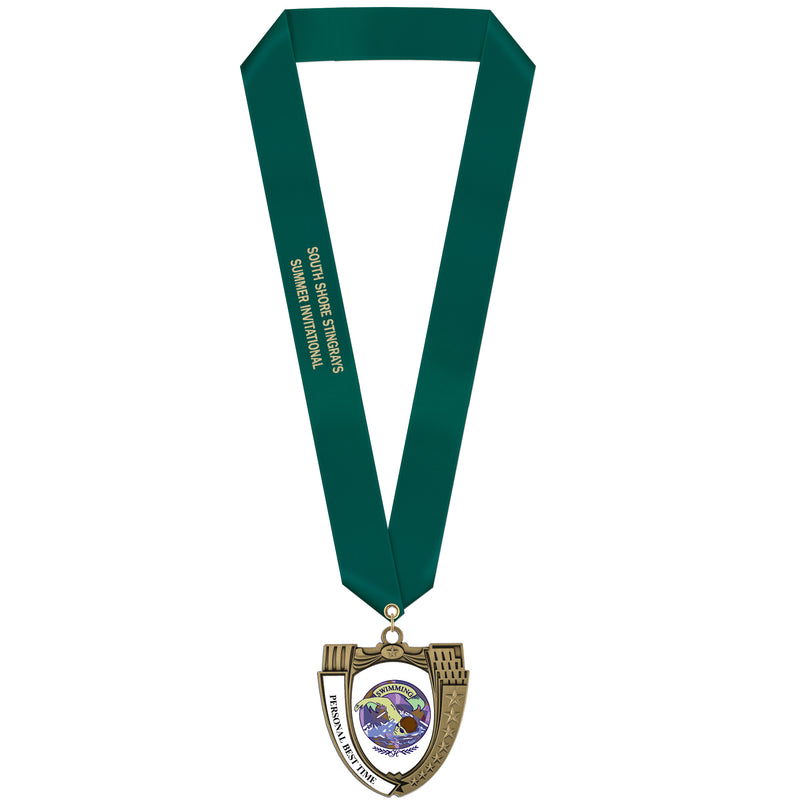 2-3/4" Custom MS14 Mega Shield Award Medals With Satin Neck Ribbon