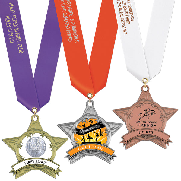 3-3/8" Custom AS14 All Star Award Medals With Satin Neck Ribbon