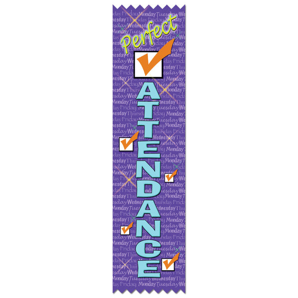 2" X 8" Stock Multicolor Pinked Top Perfect Attendance Award Ribbon