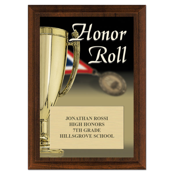 5" x 7" Custom Full Color Stock Design Cherry Plaque With Engraved Plate