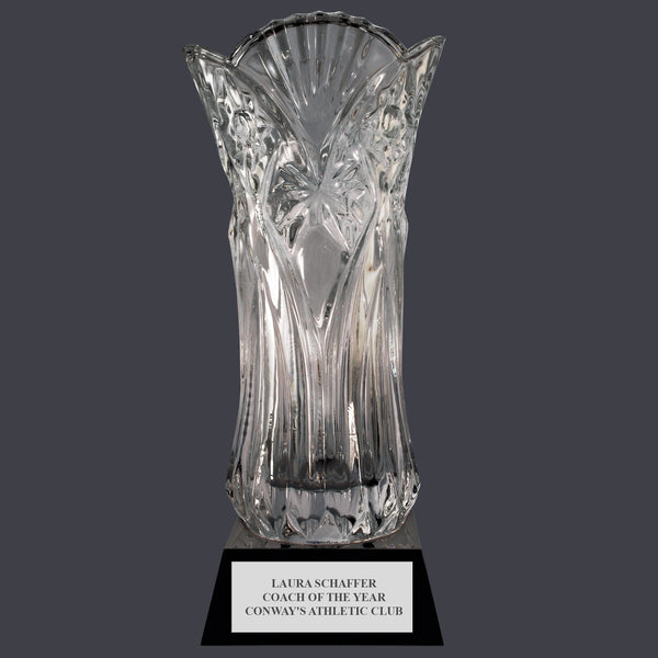 13" Custom Engraved Elland Optical Crystal Award Vase With Base