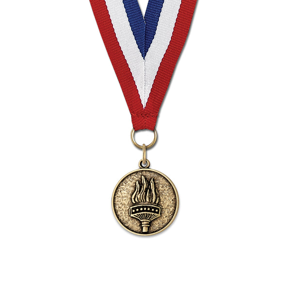 1-1/8" Stock CX Award Medal With Red/White/Blue or Year Grosgrain Neck Ribbon
