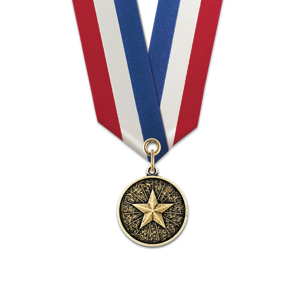 1-1/8" Custom CX Award Medal With Specialty Satin Neck Ribbon