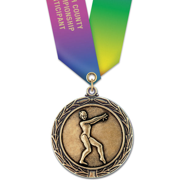 2-1/4" Custom LX Award Medal With Specialty Satin Neck Ribbon