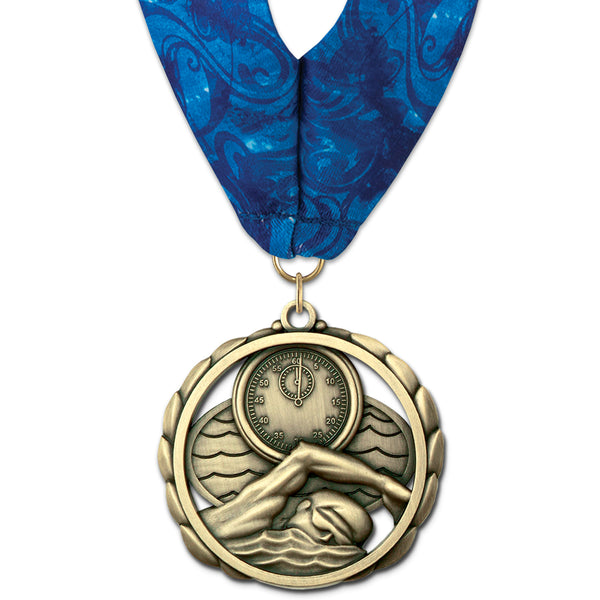 2-3/8" Custom ES Award Medal With Millennium Neck Ribbon