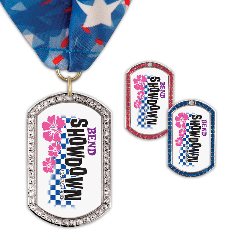 1-3/8" x 2-1/4" Custom GGM Tag Award Medal With Millennium Neck Ribbon