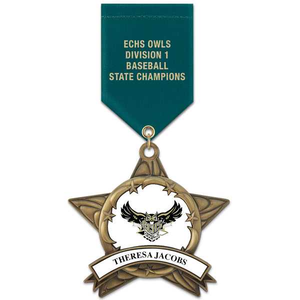 3-3/8" Custom AS14 Award Medal With Satin Drape Ribbon