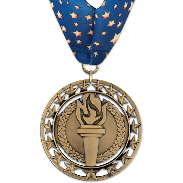 2-3/4" Custom Rising Star Award Medal With Millennium Neck Ribbon
