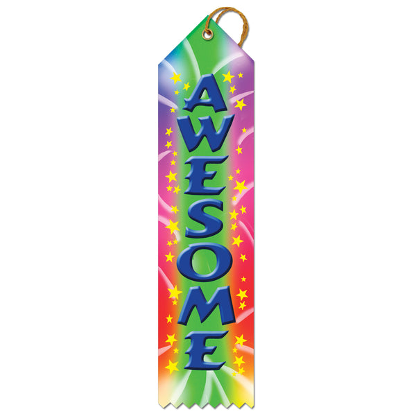 2" X 8" Stock Multicolor Point Top Awesome Award Ribbon