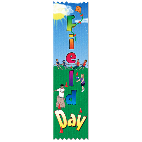 2" X 8" Stock Multicolor Pinked Top Field Day Award Ribbon