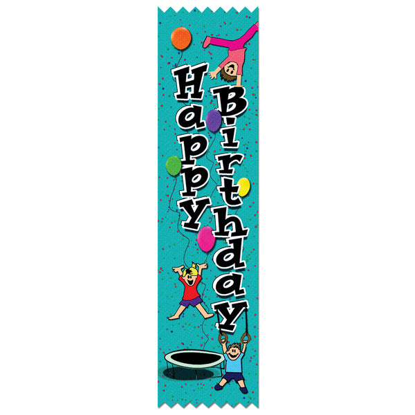 2" X 8" Stock Multicolor Pinked Top Gymnastics Happy Birthday Award Ribbon