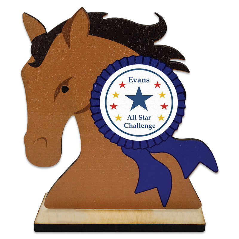 5" Horse Head Shape Birchwood Award Trophy With Natural Birchwood Base