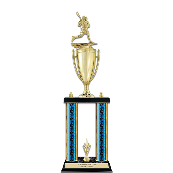 22" Custom 2 Column Black Marble Base Award Trophy With Loving Cup & Trim
