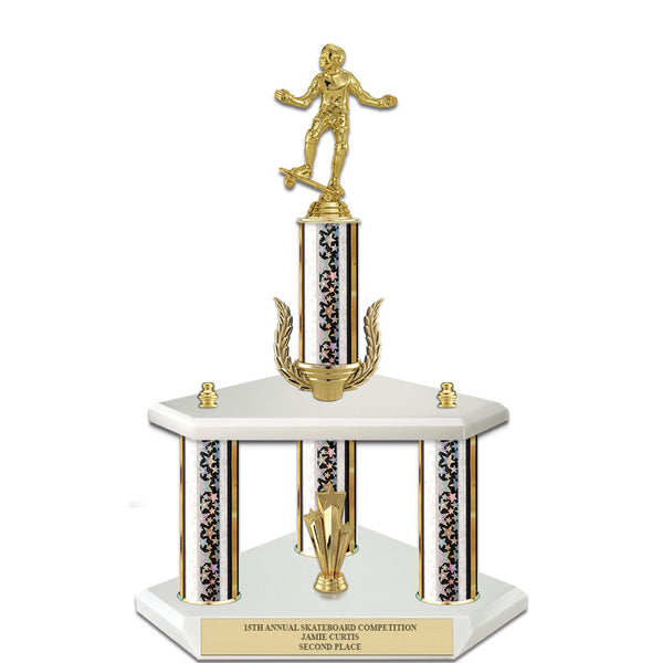 15" White Finished Award Trophy With Wreath And Trim