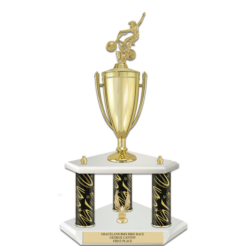 20" White Finished Award Trophy With Loving Cup And Trim