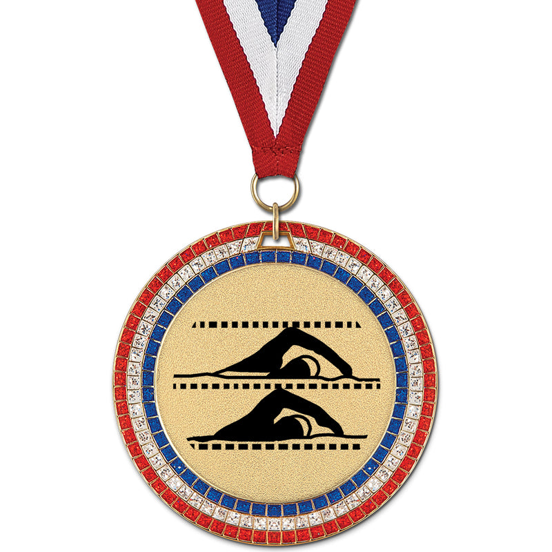 2-3/4" Stock GGM Award Medal With Red/White/Blue or Year Grosgrain Neck Ribbon