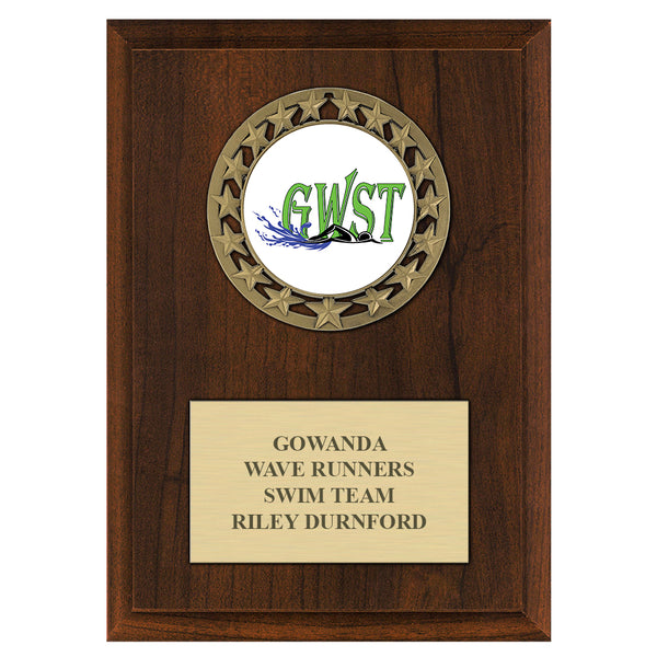5" x 7" Custom RS14 Medal Cherry Plaque With Engraved Plate