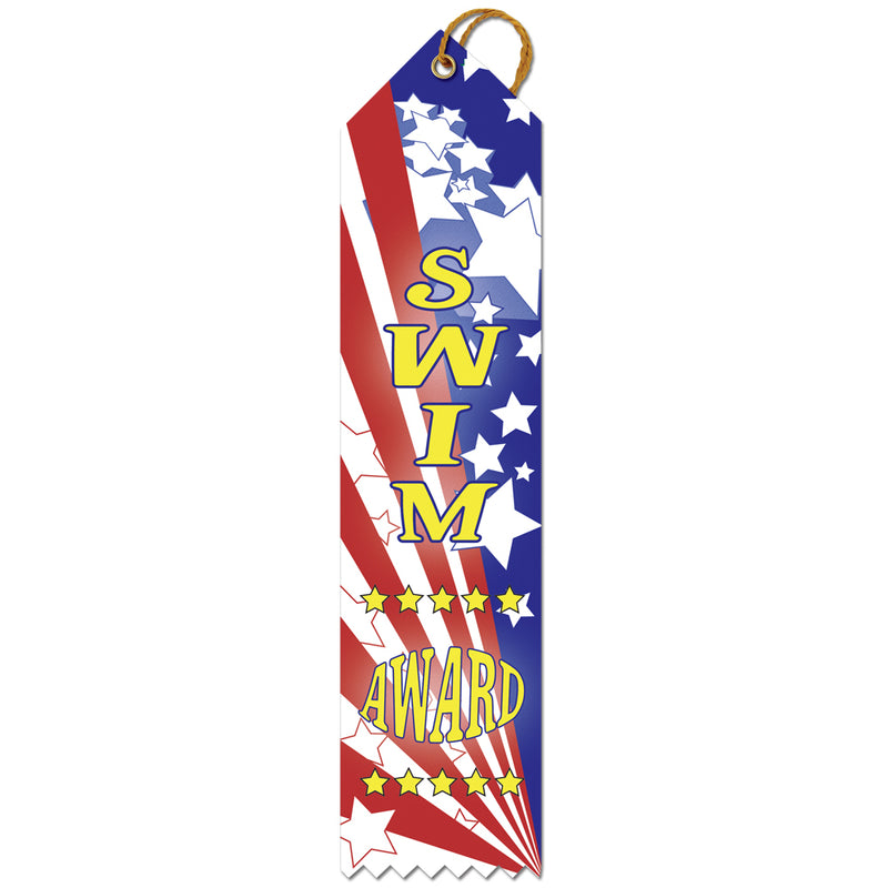 2" X 8" Stock Multicolor Point Top Swim Award Ribbon